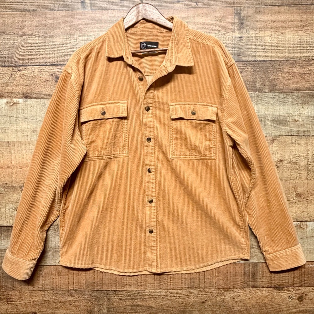 Corduroy Button Down Shirt Original Use Mens Camel Tan Cotton Large L Pockets